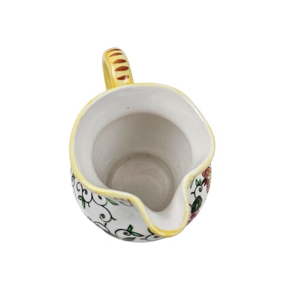 Vintage Early Provincial Hand Painted Ceramic Creamer Pitcher Roosters Roses - Picture 5 of 10